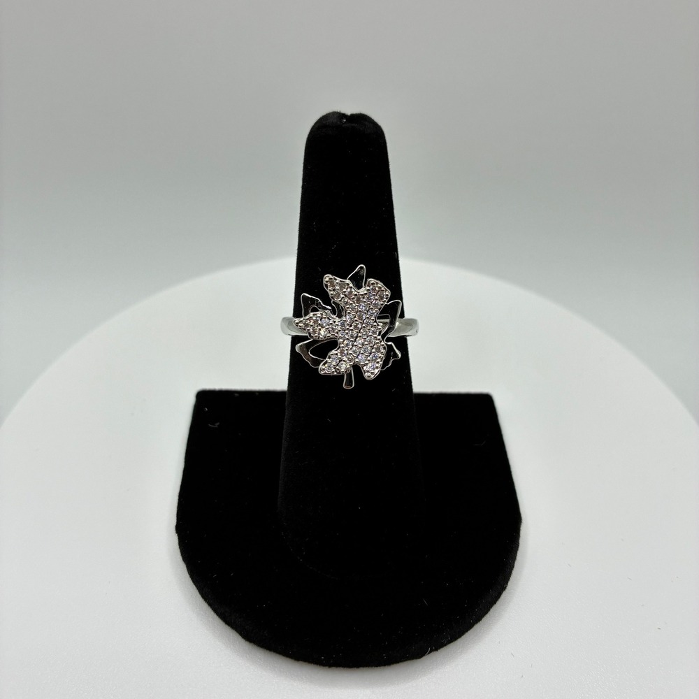 Unbranded Ring Women Size 7 Silver Crystal Leaf Bypass Adjustable Sparkle Ring